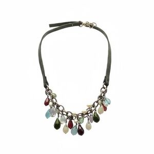 Silpada boho chic glass bead and stone leather choker necklace 8”